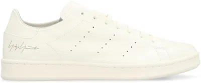 Y-3 White Leather Sneakers With Rounded Toe And Lace-up Closure