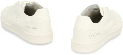 Y-3 White Leather Sneakers With Rounded Toe And Lace-up Closure