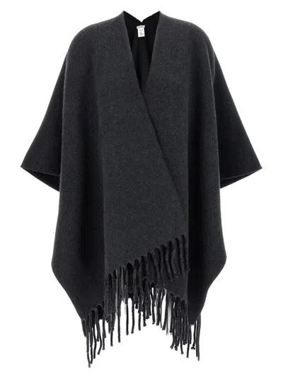 Brunello Cucinelli Reversible Fringed Poncho In Gray