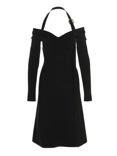 Ferragamo Knit Midi Dress With Gancini Buckle In Black