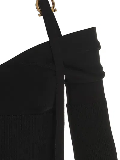 Ferragamo Knit Midi Dress With Gancini Buckle In Black