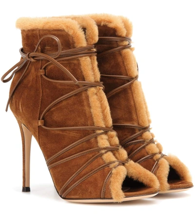 Shop Gianvito Rossi Aspen Suede Peep-toe Ankle Boots In Brown