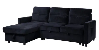 Streamdale Furniture Streamdale Ivy Black Velvet Reversible Sleeper Sectional Sofa With Storage