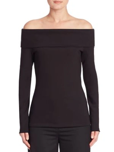 The Row 'lupino' Scuba Jersey Folded Off-shoulder Top In Black