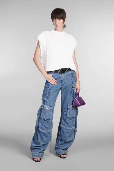 Attico Fern Low-rise Wide-leg Cargo Jeans In Blue