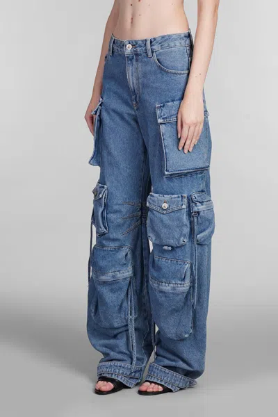 Attico Fern Low-rise Wide-leg Cargo Jeans In Blue