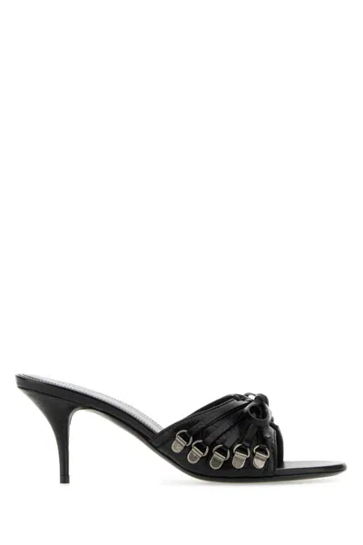 Balenciaga Open Toe Cagole Mules With Lace-up Design 6cm In Black