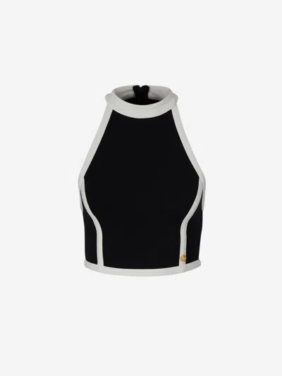 Balmain Two-tone Cropped Top In Bead Detail On The Front