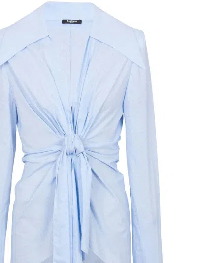 Balmain Shirts In Bleu Pale/blanc
