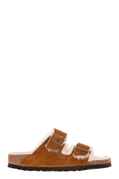 Birkenstock Arizona Shearling & Suede Sandals In Mink