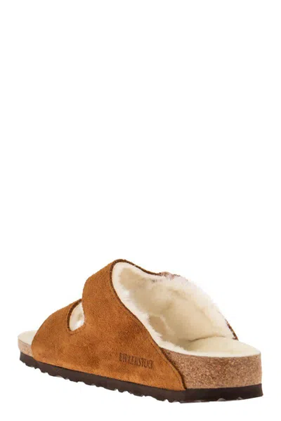 Birkenstock Arizona Shearling & Suede Sandals In Mink