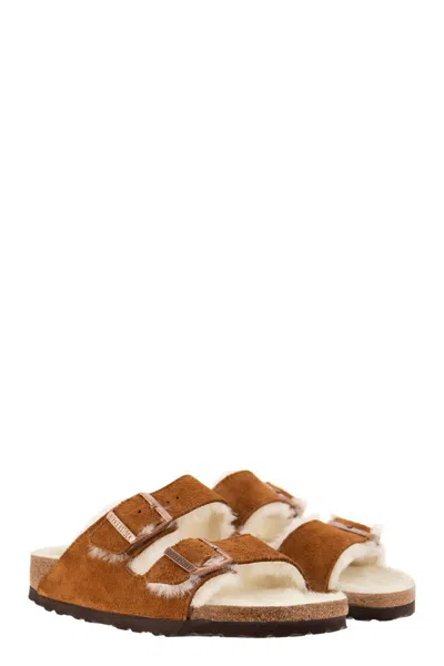 Birkenstock Arizona Shearling & Suede Sandals In Mink