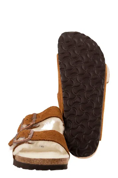 Birkenstock Arizona Shearling & Suede Sandals In Mink