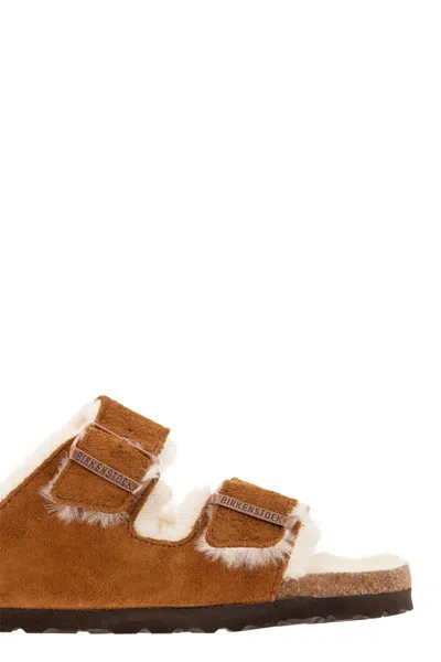 Birkenstock Arizona Shearling & Suede Sandals In Mink