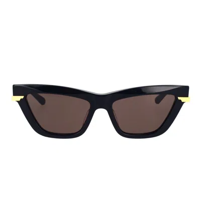 Bottega Veneta Black Gold Grey Acetate Sunglasses In Black