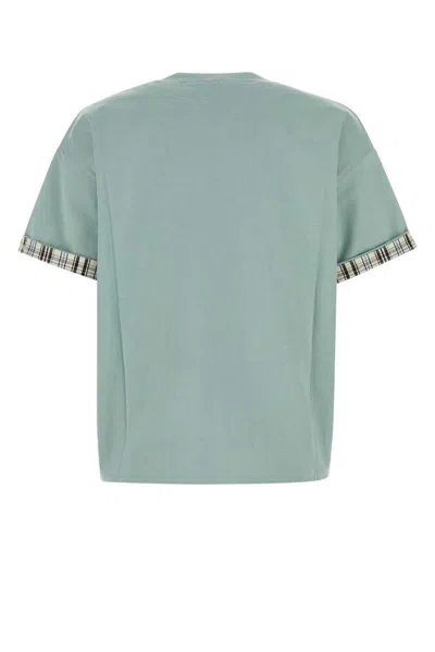 Bottega Veneta Cotton T-shirt With Checked Trim And Foldable Cuffs In Blue