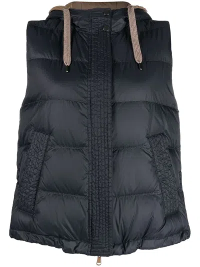Brunello Cucinelli Padded Hooded Vest In Blue