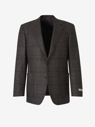 Canali Wool Blazer In Checkered Motif
