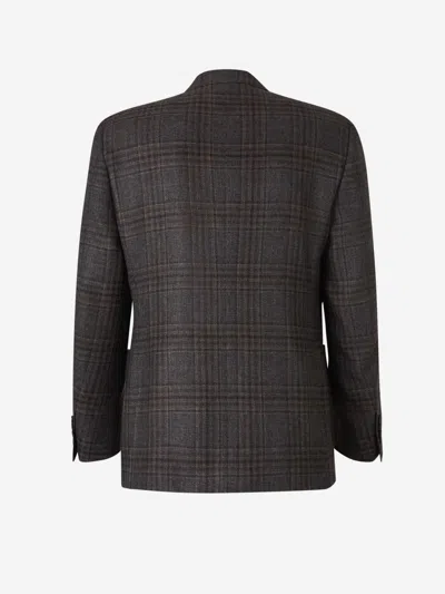 Canali Wool Blazer In Checkered Motif