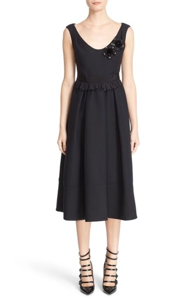 Shop Fendi Mink Fur Trim Floral Appliqué Wool & Gazar Dress In Black