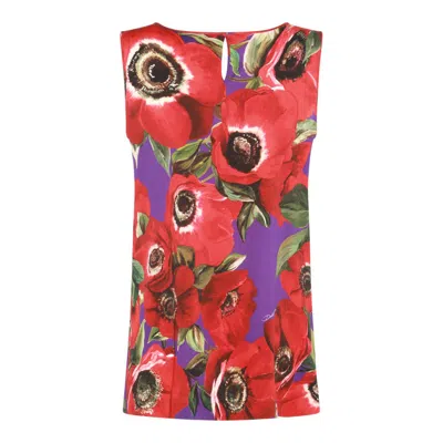 Dolce & Gabbana Anemone Silk-blend Charmeuse Top In Anemoni Fdo Viola