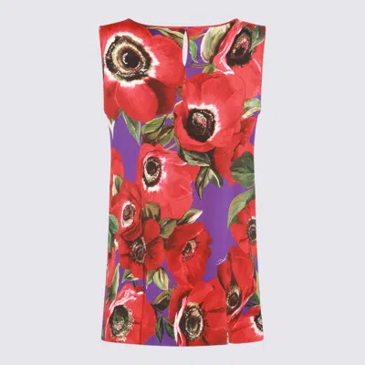 Dolce & Gabbana Anemone Silk-blend Charmeuse Top In Anemoni Fdo Viola