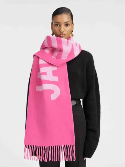 Jacquemus Fuchsia Sciarpa Logo Scarf In With Wool Fringes