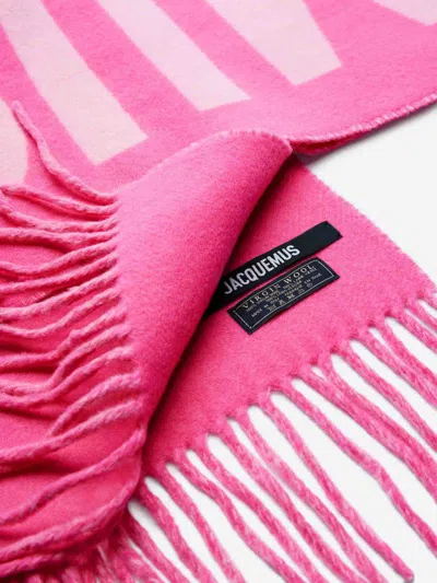 Jacquemus Fuchsia Sciarpa Logo Scarf In With Wool Fringes