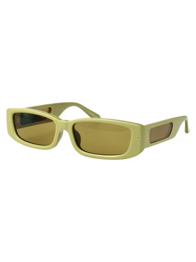 Linda Farrow Rectangle-frame Sunglasses In Sage/lightgold/sage