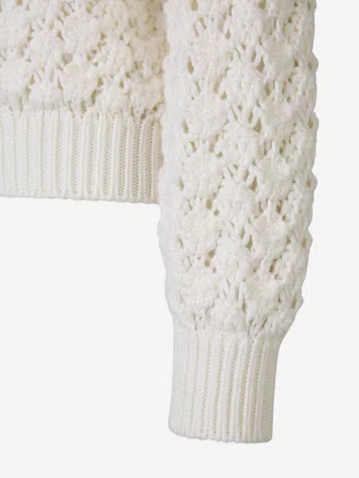 Shop Loro Piana Cotton Crochet Sweater In Crochet Stitch Design