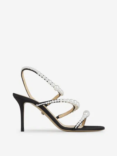 Mach&mach Sirene Pearly Stud Satin Strappy Sandals In Pearl Detail
