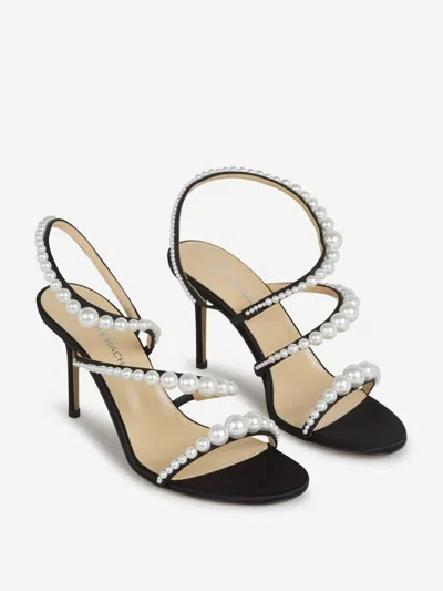 Mach&mach Sirene Pearly Stud Satin Strappy Sandals In Pearl Detail