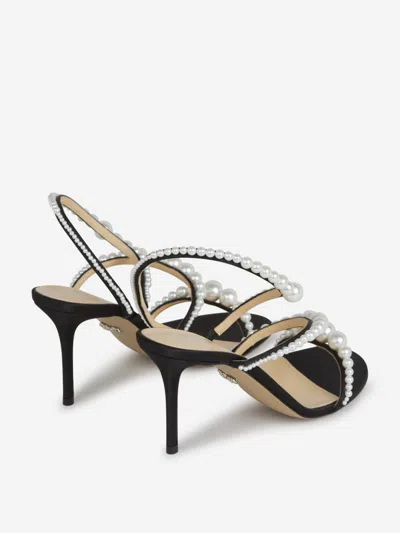 Mach&mach Sirene Pearly Stud Satin Strappy Sandals In Pearl Detail
