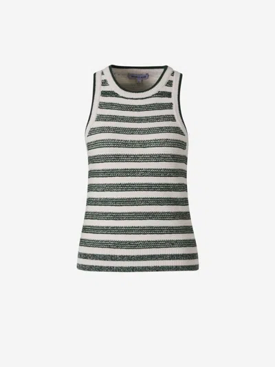 Veronica Beard Jerrel Tank Top In Ivory/hunter Green In Striped Motif