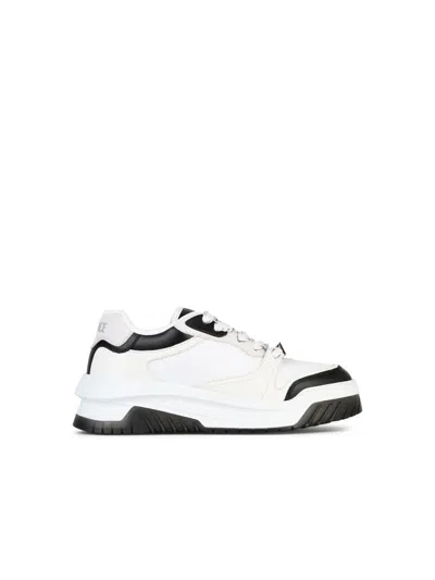 Versace White And Black Sneaker With Inserts And Chunky Sole In Leather Man In Black