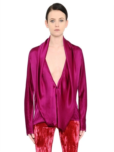 Haider Ackermann Draped Silk Satin Shirt, Fuchsia