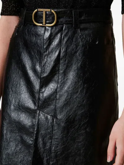 Twinset Belted Crepe Texture Maxi Skirt  In Black