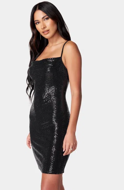 Bebe Cowl Short Sequin Dress In Black