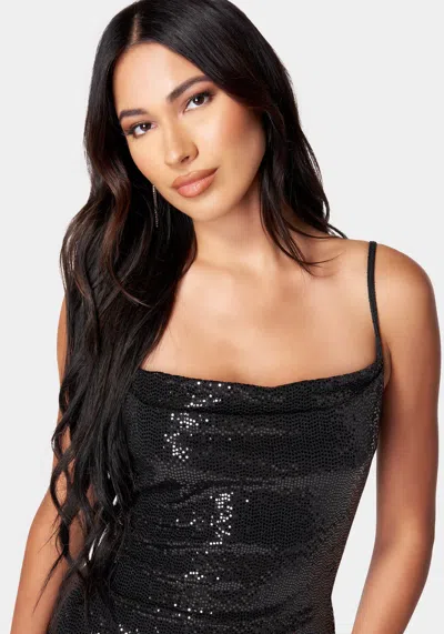 Bebe Cowl Short Sequin Dress In Black