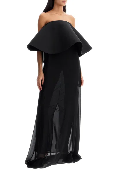 Jacquemus Chiffon Vela Dress With Maxi Flounce In Black