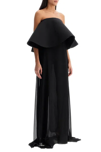 Jacquemus Chiffon Vela Dress With Maxi Flounce In Black
