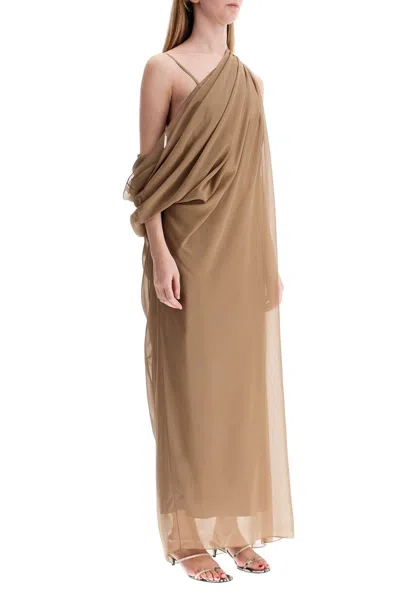 Khaite Taj Layered Draped One-shoulder Silk-chiffon Maxi Dress