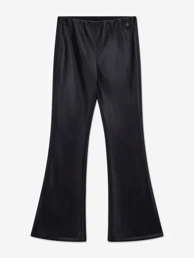 Guess Girls Faux Leather Wide Fit Leggings In Black