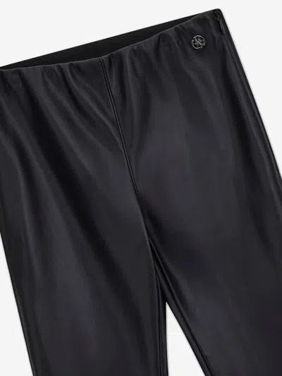 Guess Girls Faux Leather Wide Fit Leggings In Black