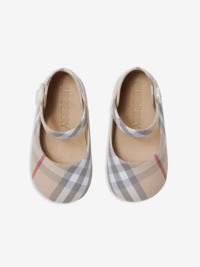 Burberry Check-print Cotton Mary Jane Shoes In Beige