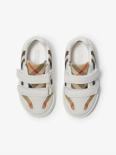 Burberry Check Cotton Leather Trainers In White
