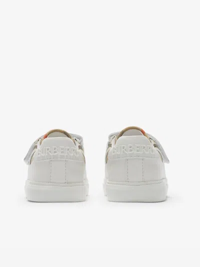 Burberry Check Cotton Leather Trainers In White
