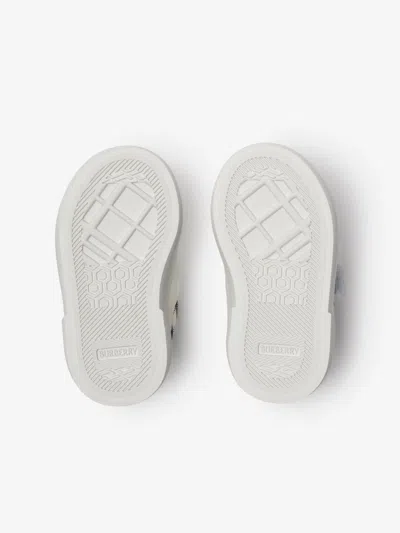 Burberry Check Cotton Leather Trainers In White