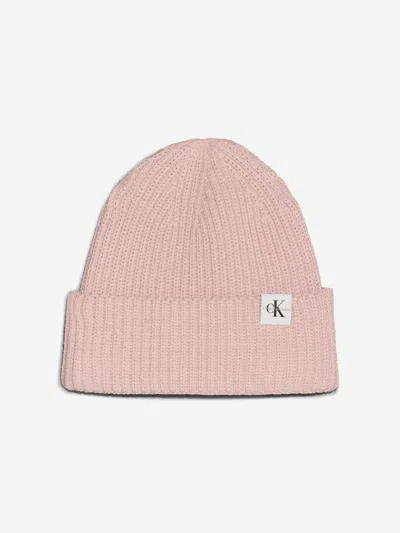 Calvin Klein Girls Monogram Rib Beanie Hat In Pink
