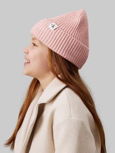 Calvin Klein Girls Monogram Rib Beanie Hat In Pink